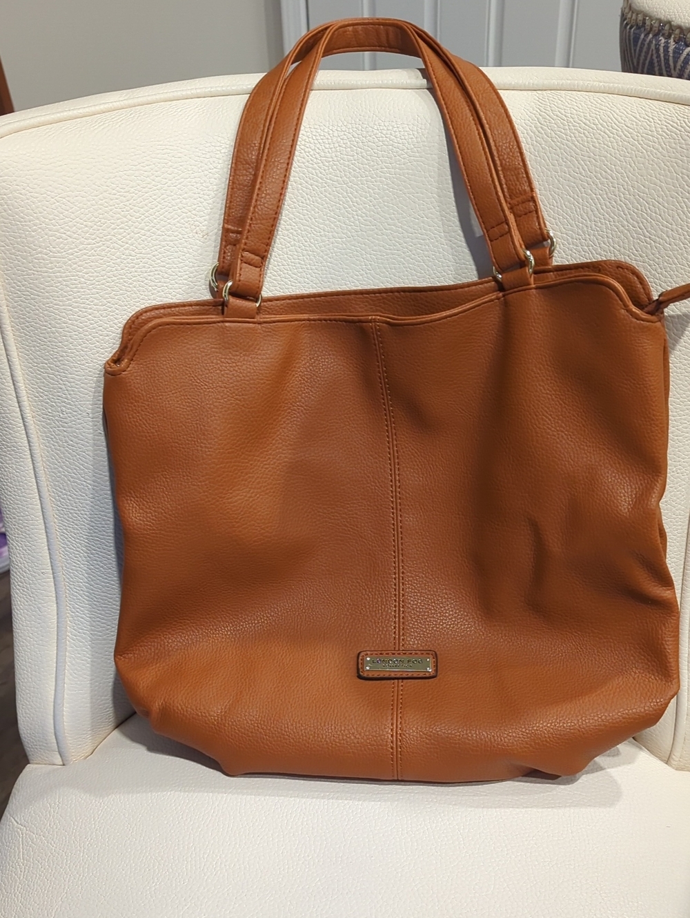 London Fog Cognac Tote with Double Handles